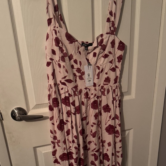 Dynamite Dresses & Skirts - Floral Sleeveless Midi Dress in light pink and Burgundy from dynamite